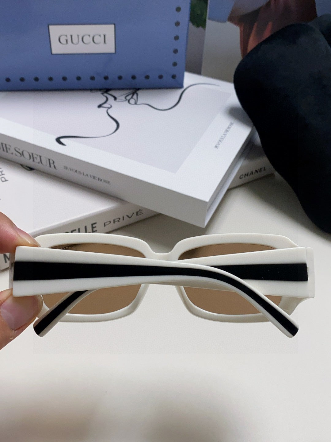 RECTANGULAR FRAME SUNGLASSES 570237 IN ACETATE - Black