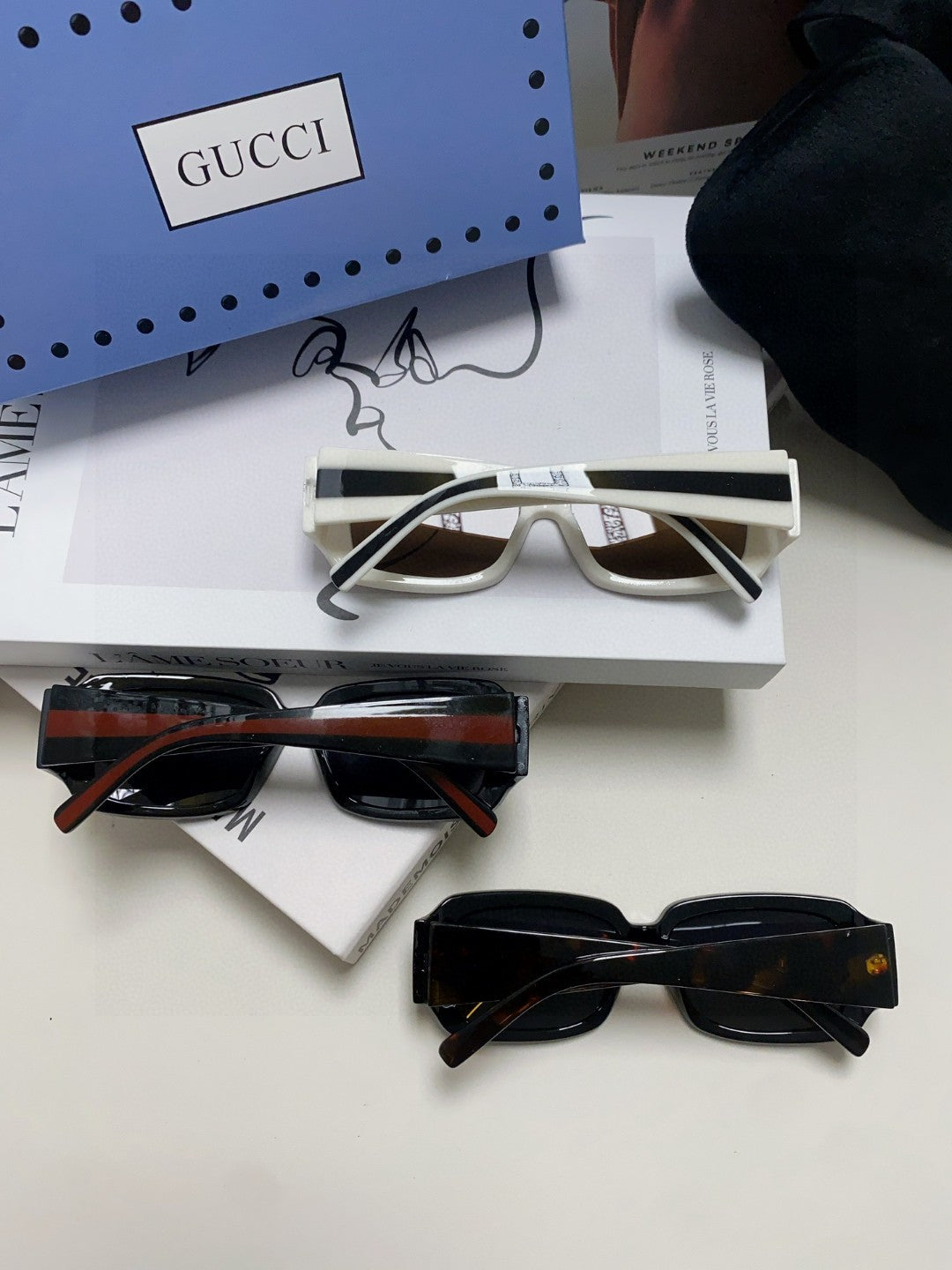 RECTANGULAR FRAME SUNGLASSES 570237 IN ACETATE - Black