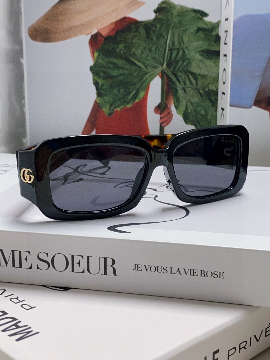 RECTANGULAR FRAME SUNGLASSES 570237 IN ACETATE - Black