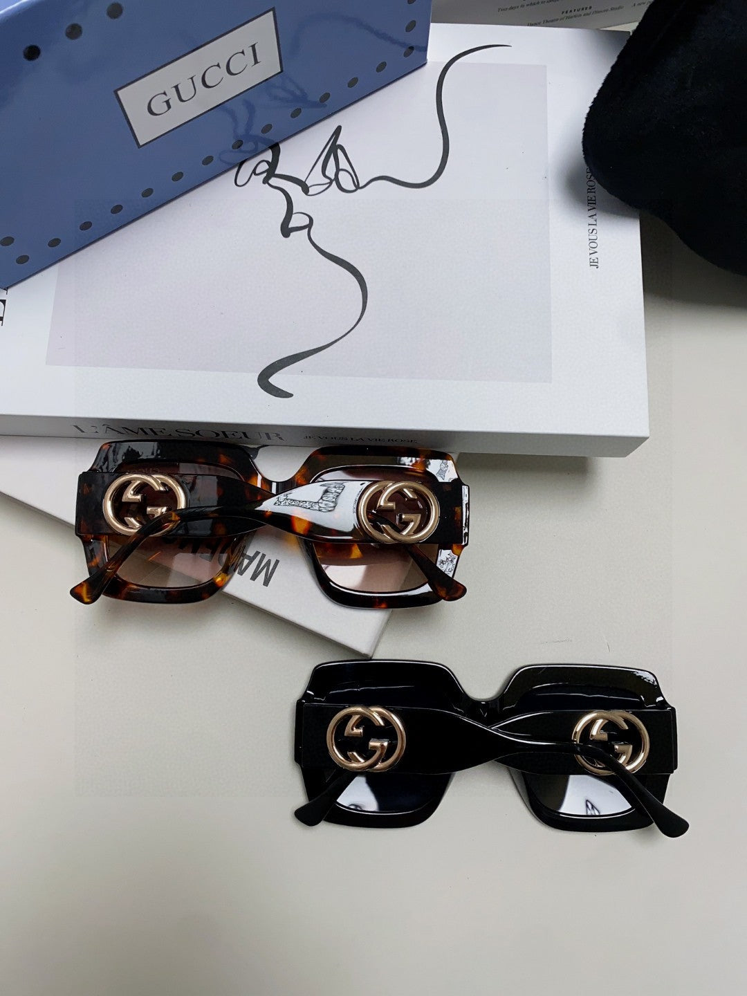 SQUARE FRAME SUNGLASSES GG0178S IN ACETATE EMBOSSED LOGO - Black