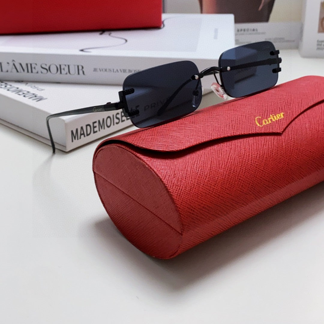 SIGNATURE C DE RECTANGULAR FRAME SUNGLASSES 575776 IN METAL - Black/ black