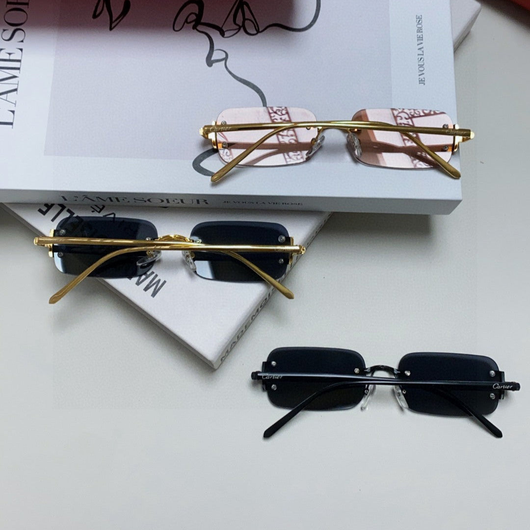 SIGNATURE C DE RECTANGULAR FRAME SUNGLASSES 575776 IN METAL - Black/ black