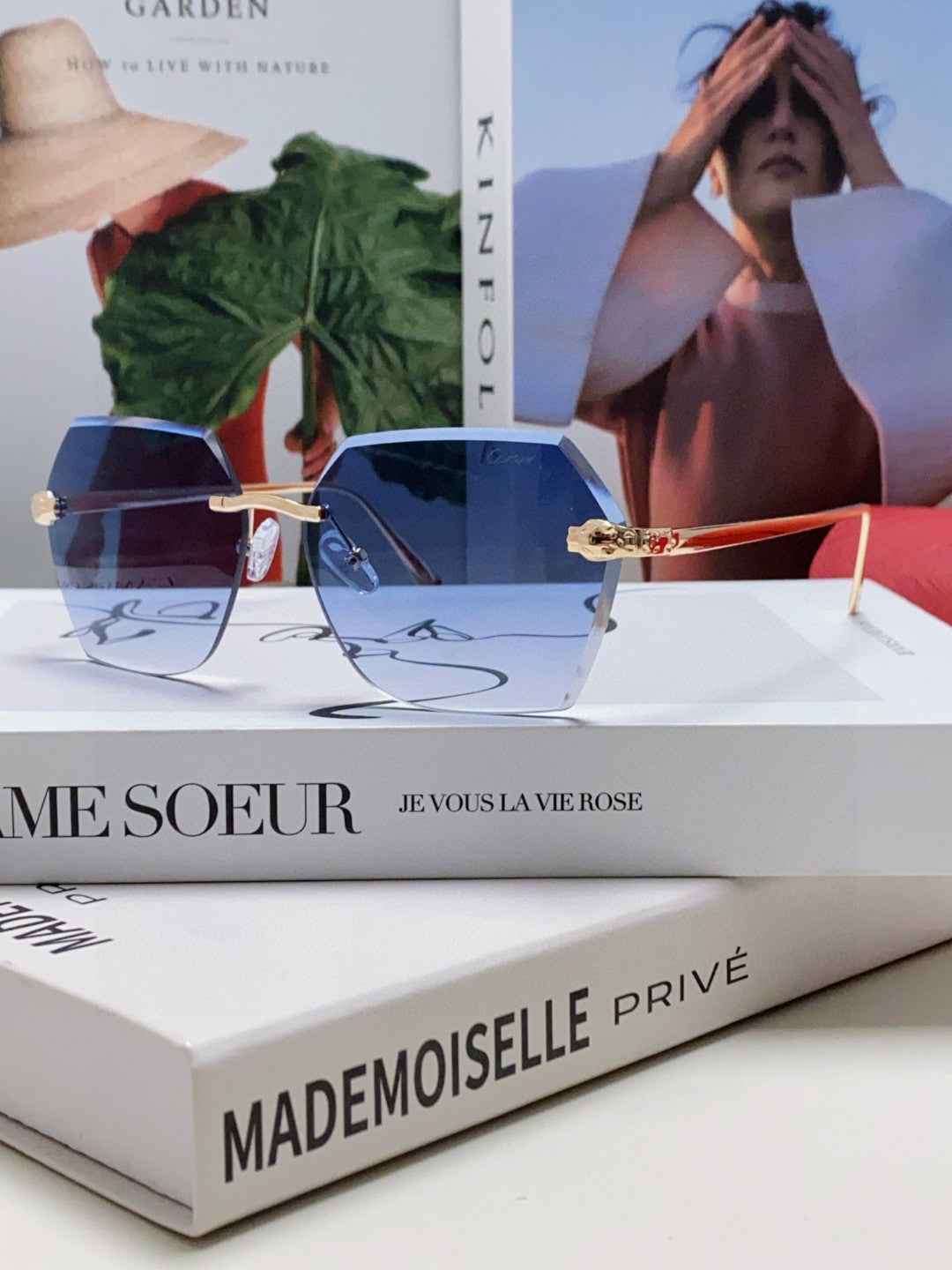 PANTHÈRE RIMLESS GEOMETRIC FRAME SUNGLASSES  539743 IN METAL - Light purple