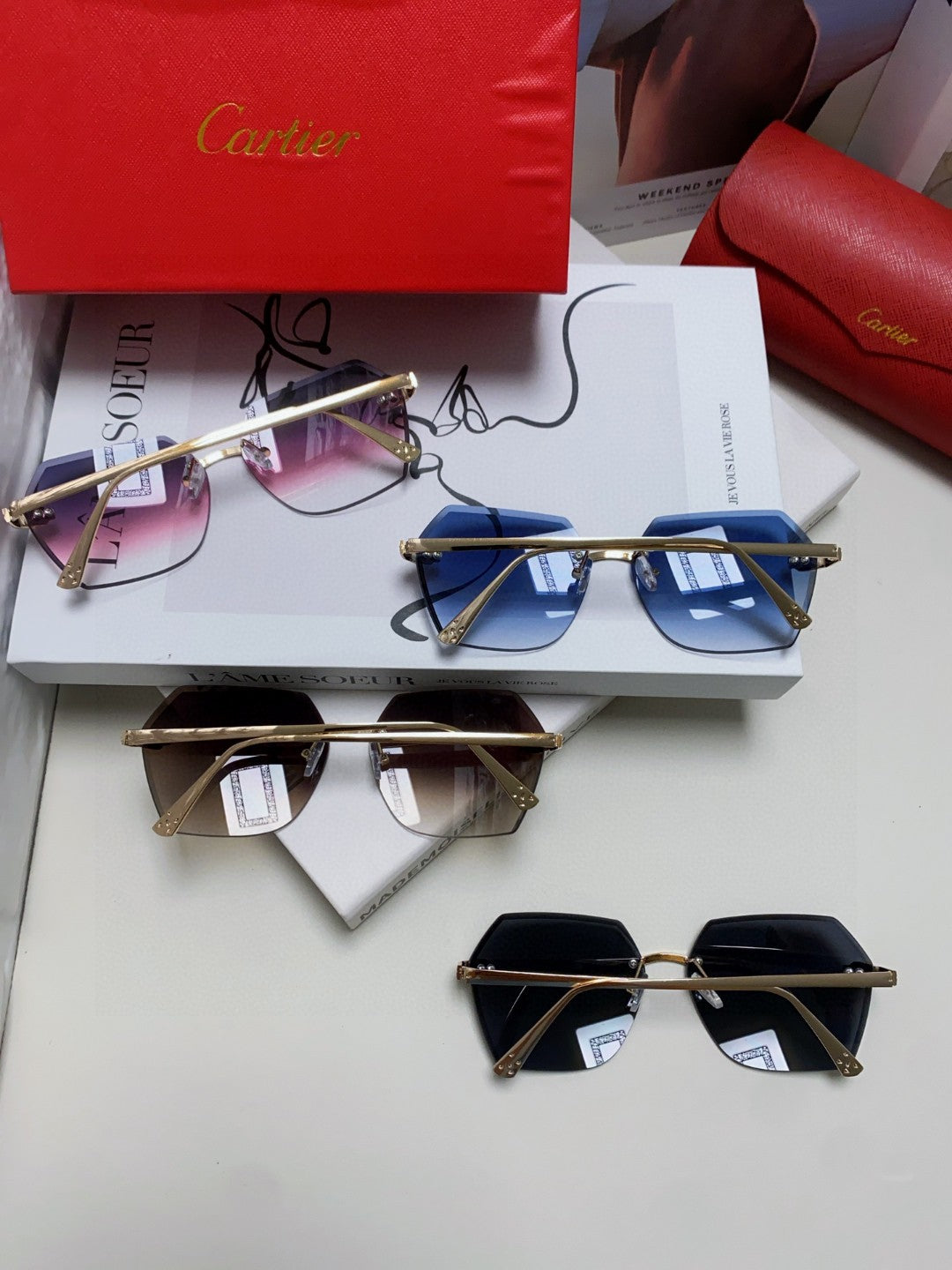 PANTHÈRE RIMLESS GEOMETRIC FRAME SUNGLASSES  539743 IN METAL - Light purple