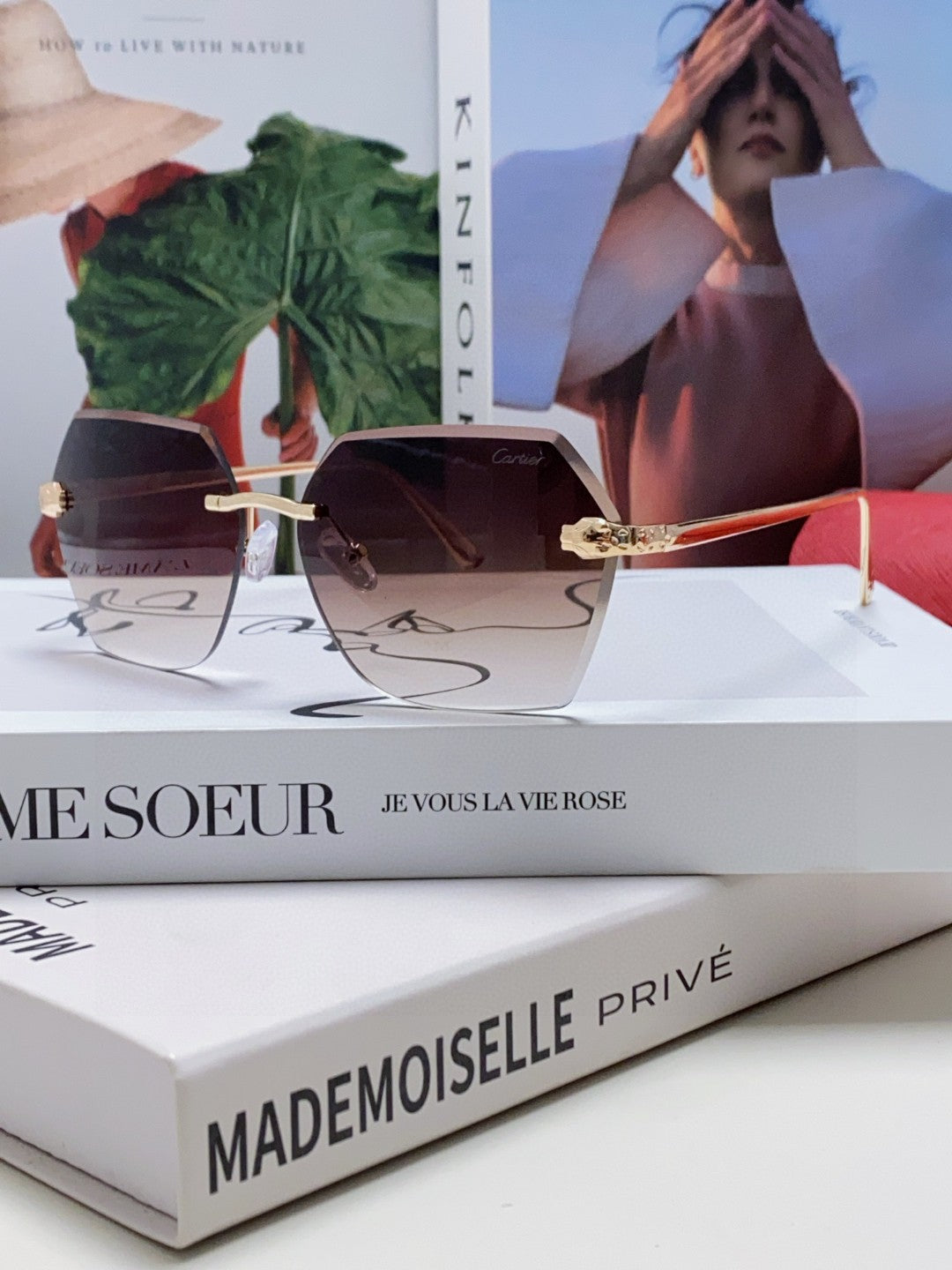 PANTHÈRE RIMLESS GEOMETRIC FRAME SUNGLASSES  539743 IN METAL - Light purple