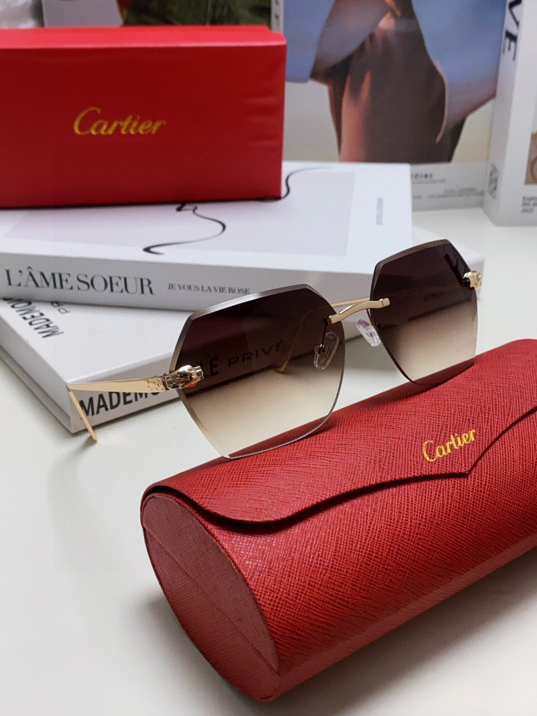 PANTHÈRE RIMLESS GEOMETRIC FRAME SUNGLASSES  539743 IN METAL - Light purple