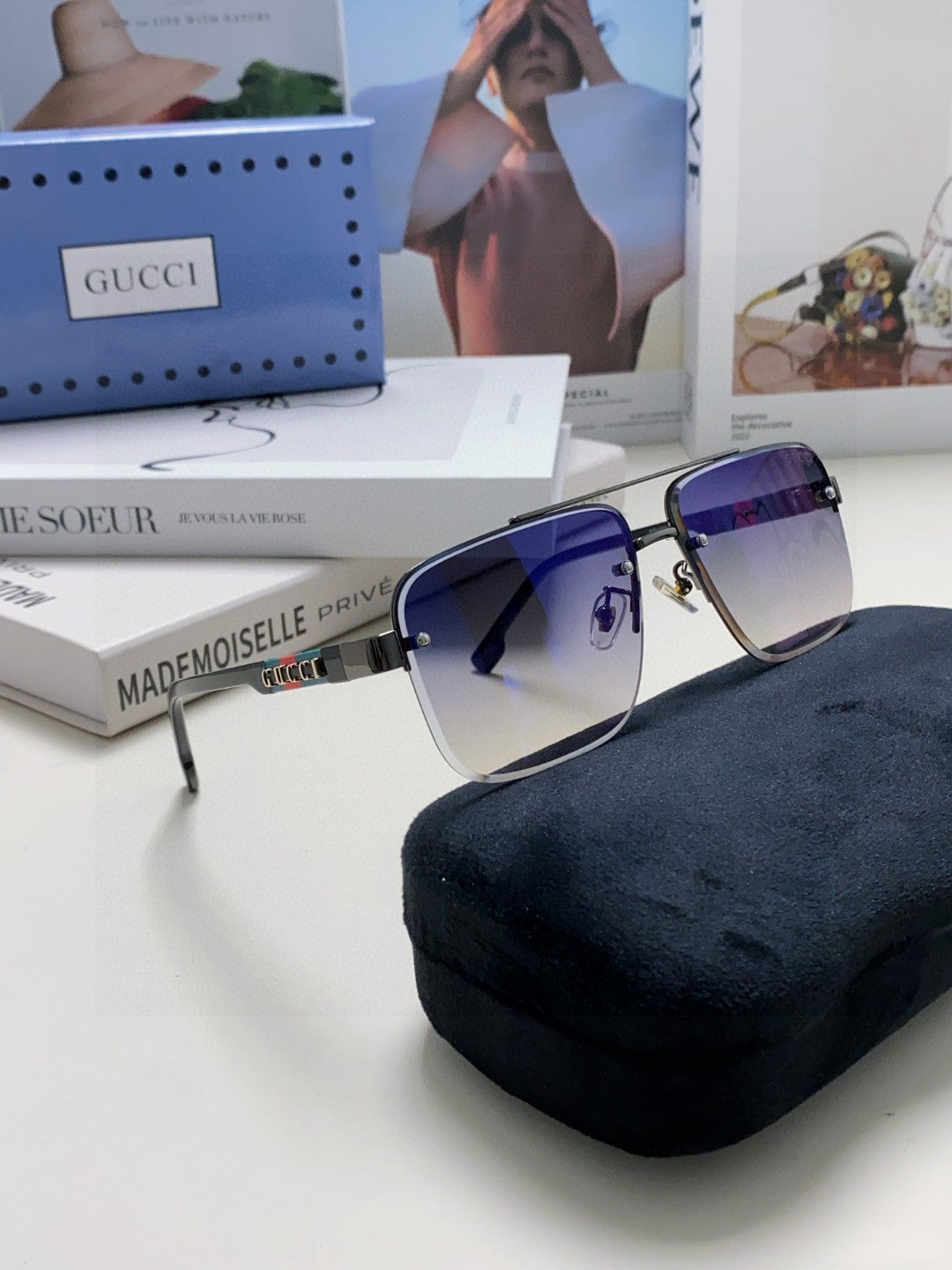 RECTANGULAR FRAME SUNGLASSES 576873 IN METAL - Black/ smoke