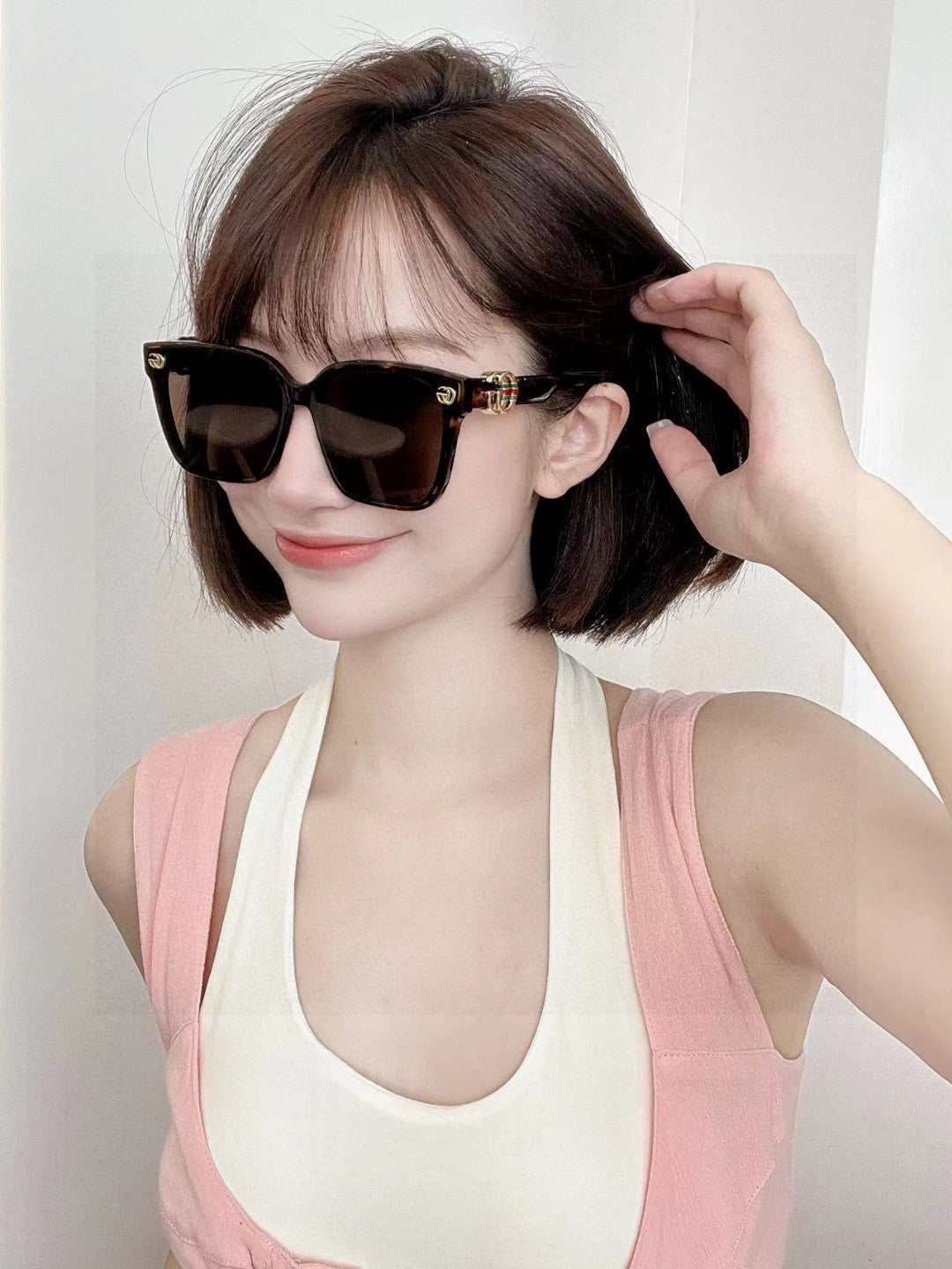 EMBOSSED LOGO BUTTERFLY FRAME SUNGLASSES 576876 IN ACETATE - Black/ black