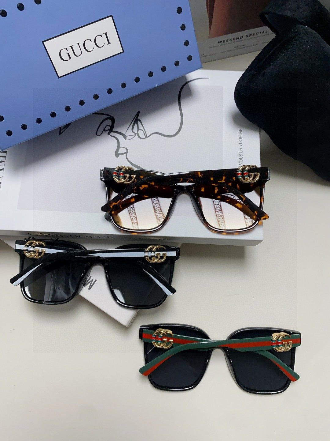 EMBOSSED LOGO BUTTERFLY FRAME SUNGLASSES 576876 IN ACETATE - Black/ black