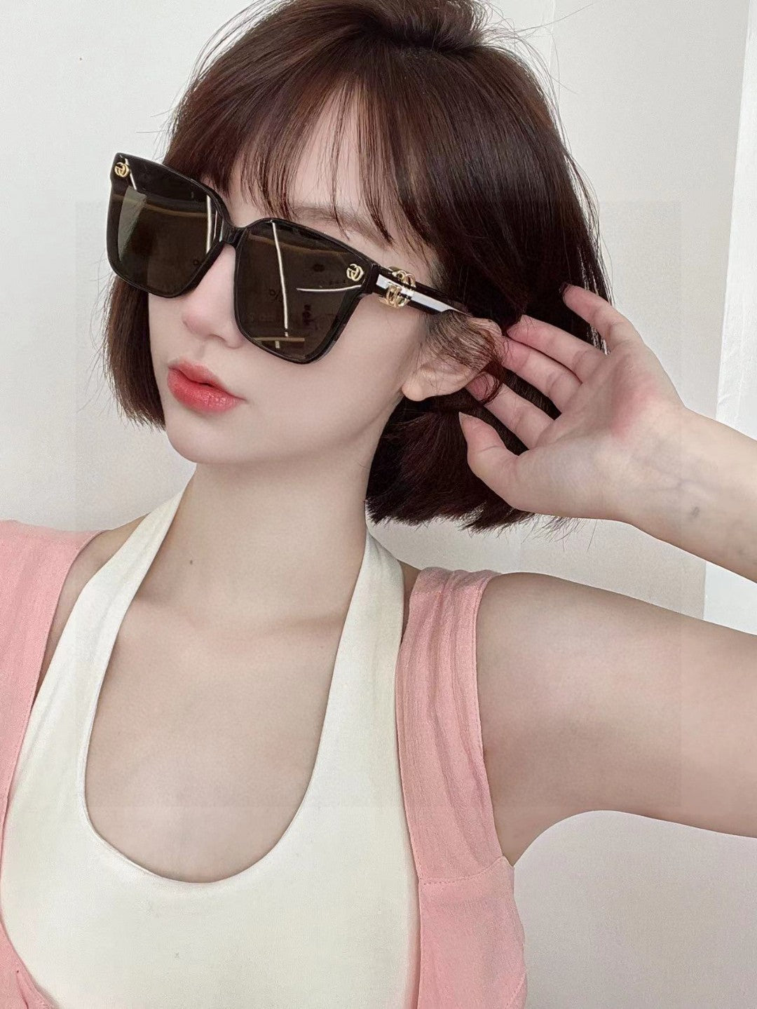 EMBOSSED LOGO BUTTERFLY FRAME SUNGLASSES 576876 IN ACETATE - Black/ black