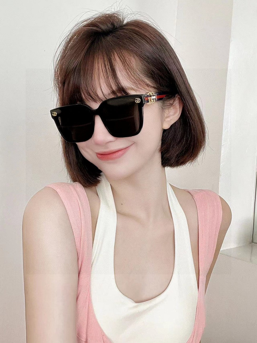 EMBOSSED LOGO BUTTERFLY FRAME SUNGLASSES 576876 IN ACETATE - Black/ black