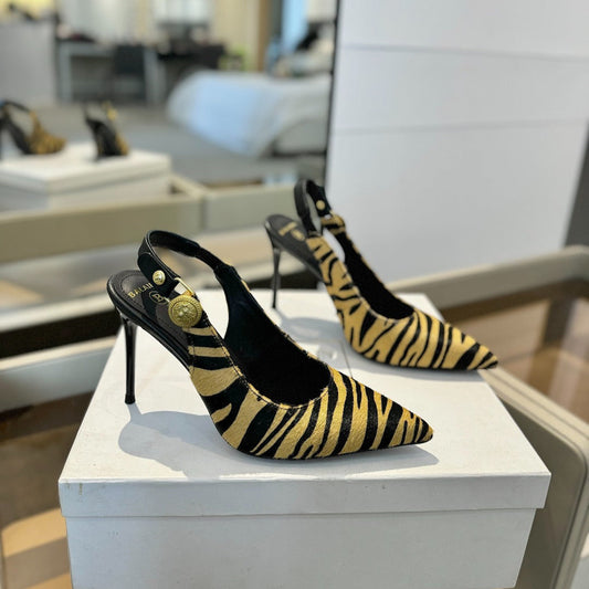 BALMAIN 25S SLINGBACK EVA 95MM IN YELLOW AND BLACK ZEBRA PRINT CALFSKIN - 36