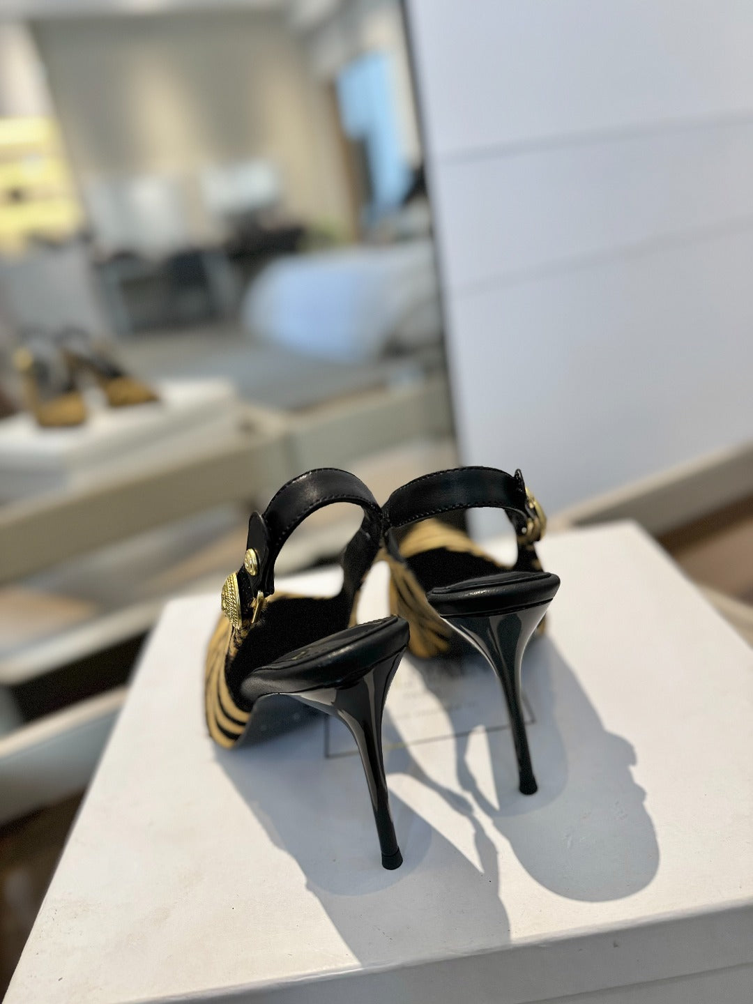 BALMAIN 25S SLINGBACK EVA 95MM IN YELLOW AND BLACK ZEBRA PRINT CALFSKIN - 36