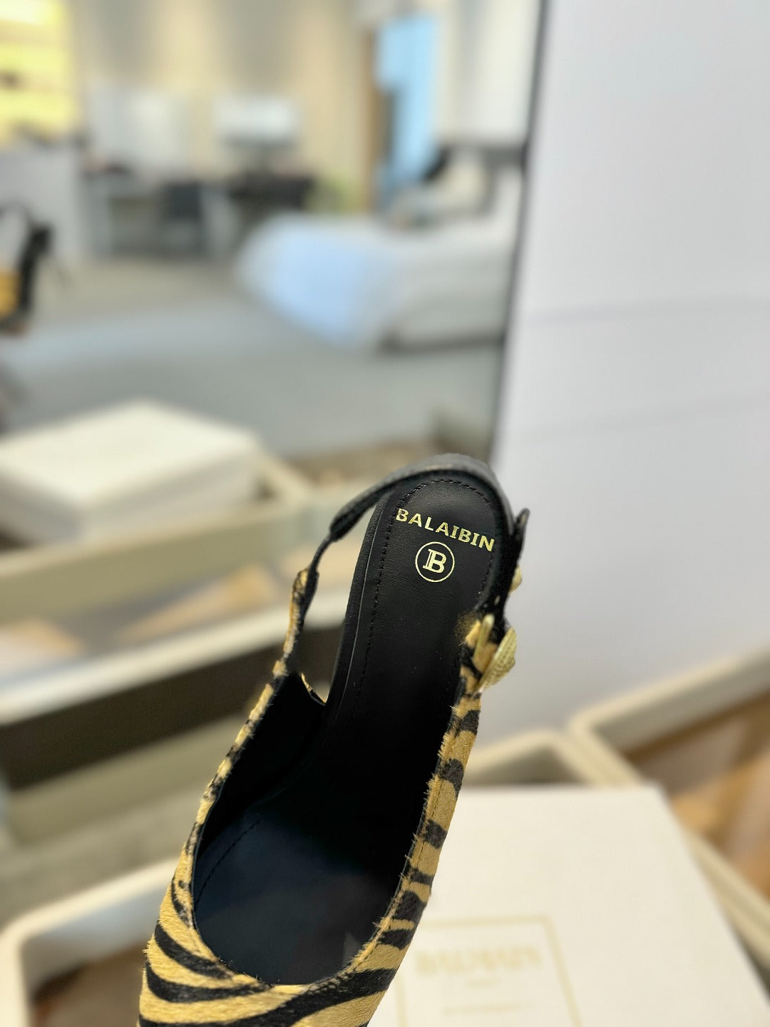 BALMAIN 25S SLINGBACK EVA 95MM IN YELLOW AND BLACK ZEBRA PRINT CALFSKIN - 36