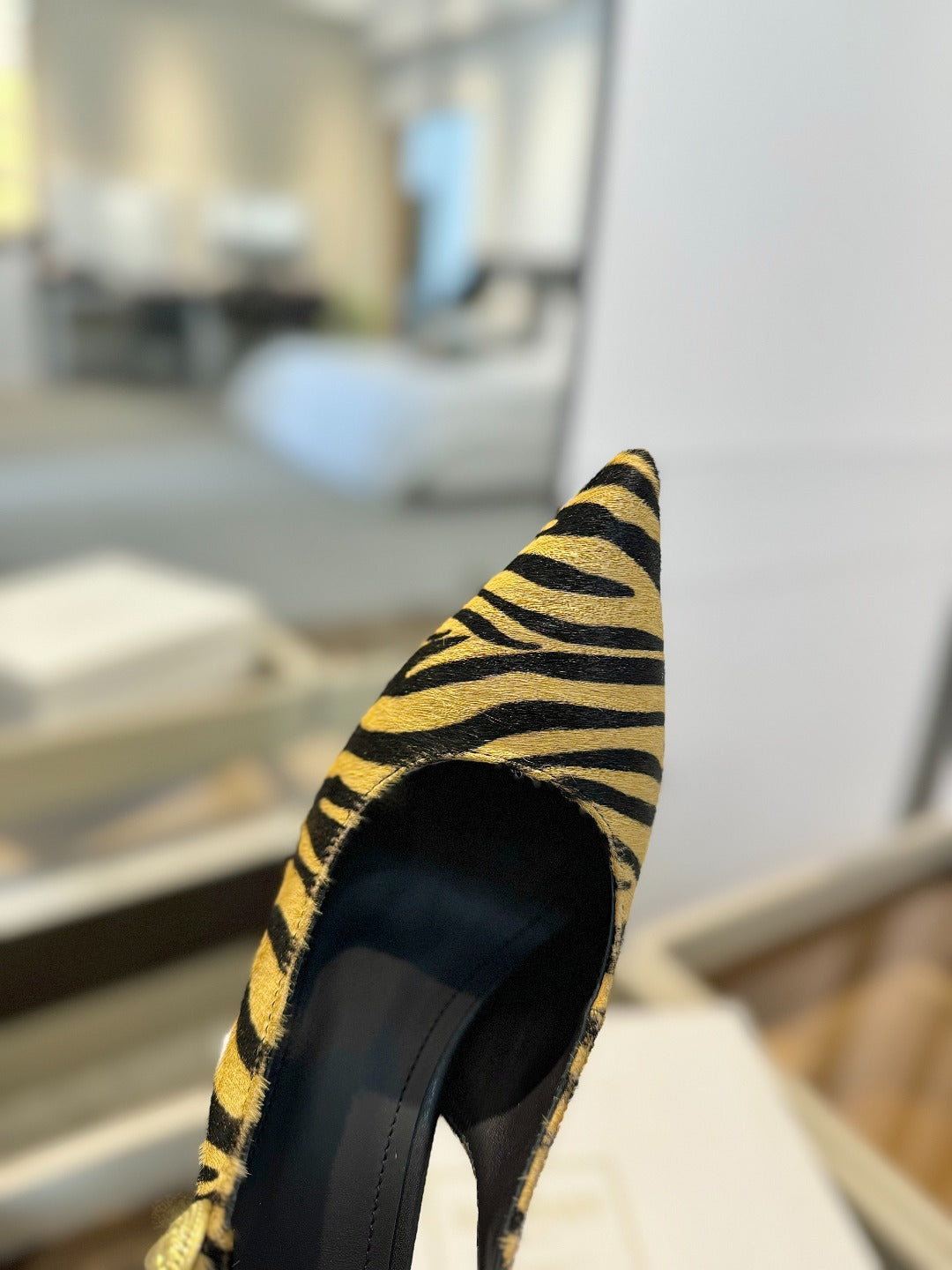 BALMAIN 25S SLINGBACK EVA 95MM IN YELLOW AND BLACK ZEBRA PRINT CALFSKIN - 36