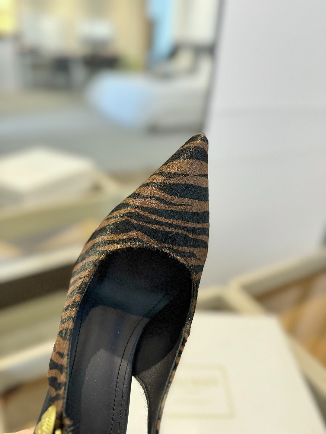 BALMAIN 25S SLINGBACK EVA 95MM IN BROWN AND BLACK ZEBRA PRINT CALFSKIN - 36