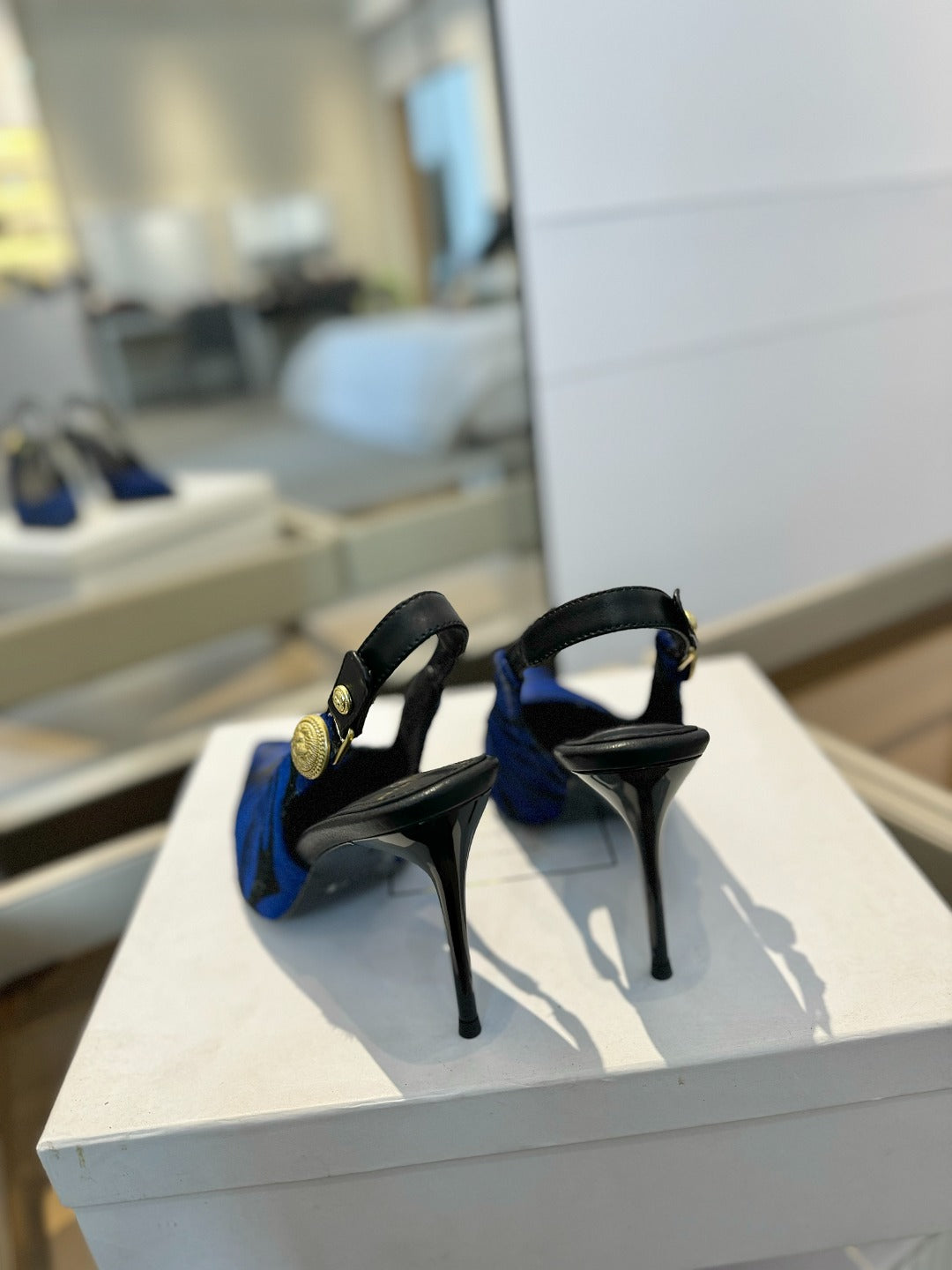 BALMAIN 25S SLINGBACK EVA 95MM IN BLUE AND BLACK ZEBRA PRINT CALFSKIN - 36