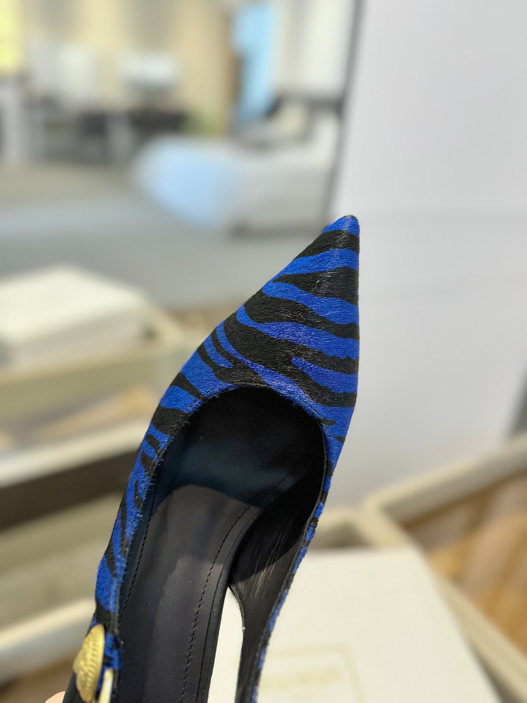 BALMAIN 25S SLINGBACK EVA 95MM IN BLUE AND BLACK ZEBRA PRINT CALFSKIN - 36