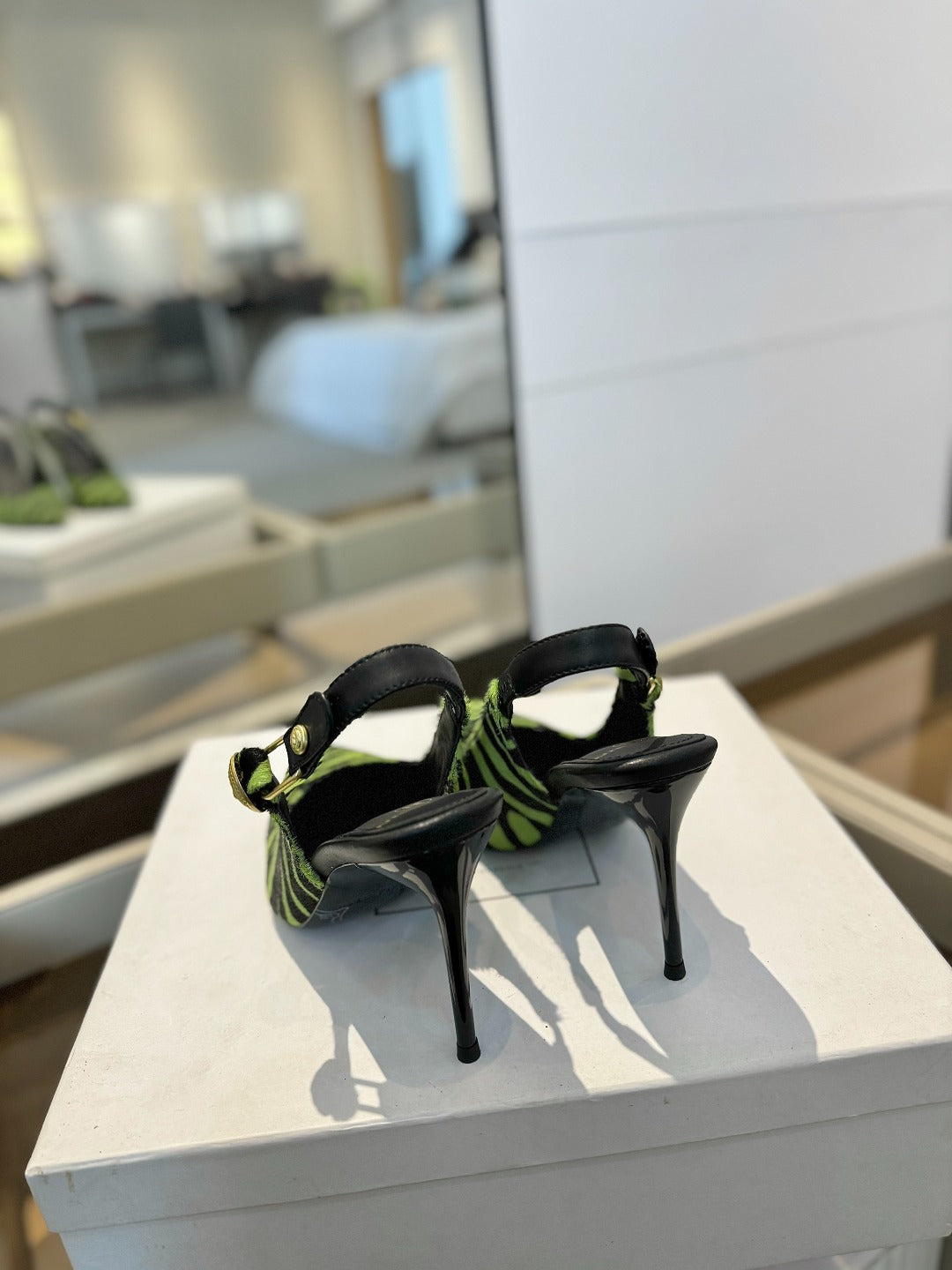 BALMAIN 25S SLINGBACK EVA 95MM IN GREEN AND BLACK ZEBRA PRINT CALFSKIN - 36