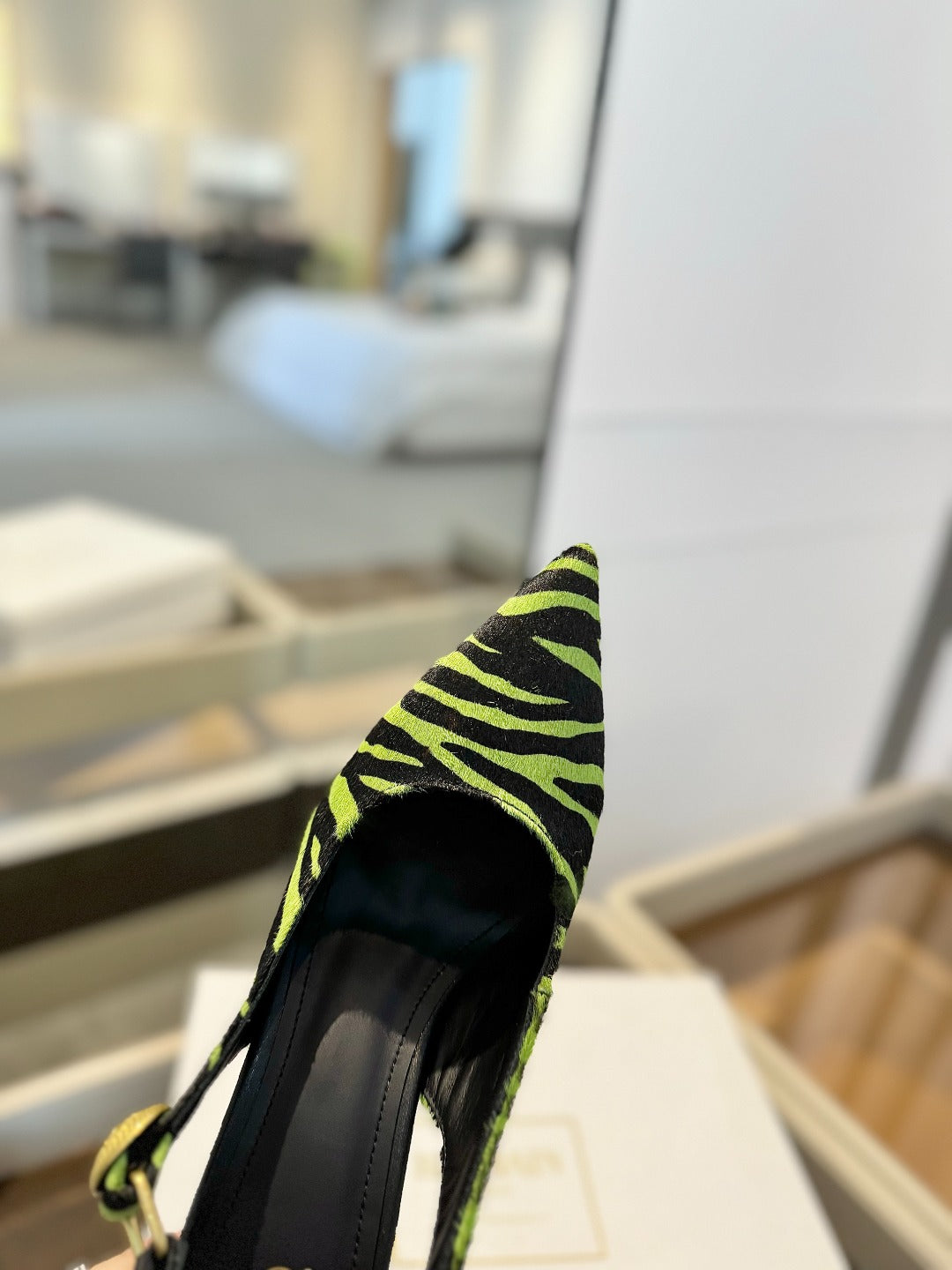 BALMAIN 25S SLINGBACK EVA 95MM IN GREEN AND BLACK ZEBRA PRINT CALFSKIN - 36