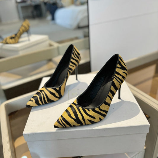 BALMAIN 25S HIGH HEELS 95MM IN YELLOW AND BLACK ZEBRA PRINT CALFSKIN - 36