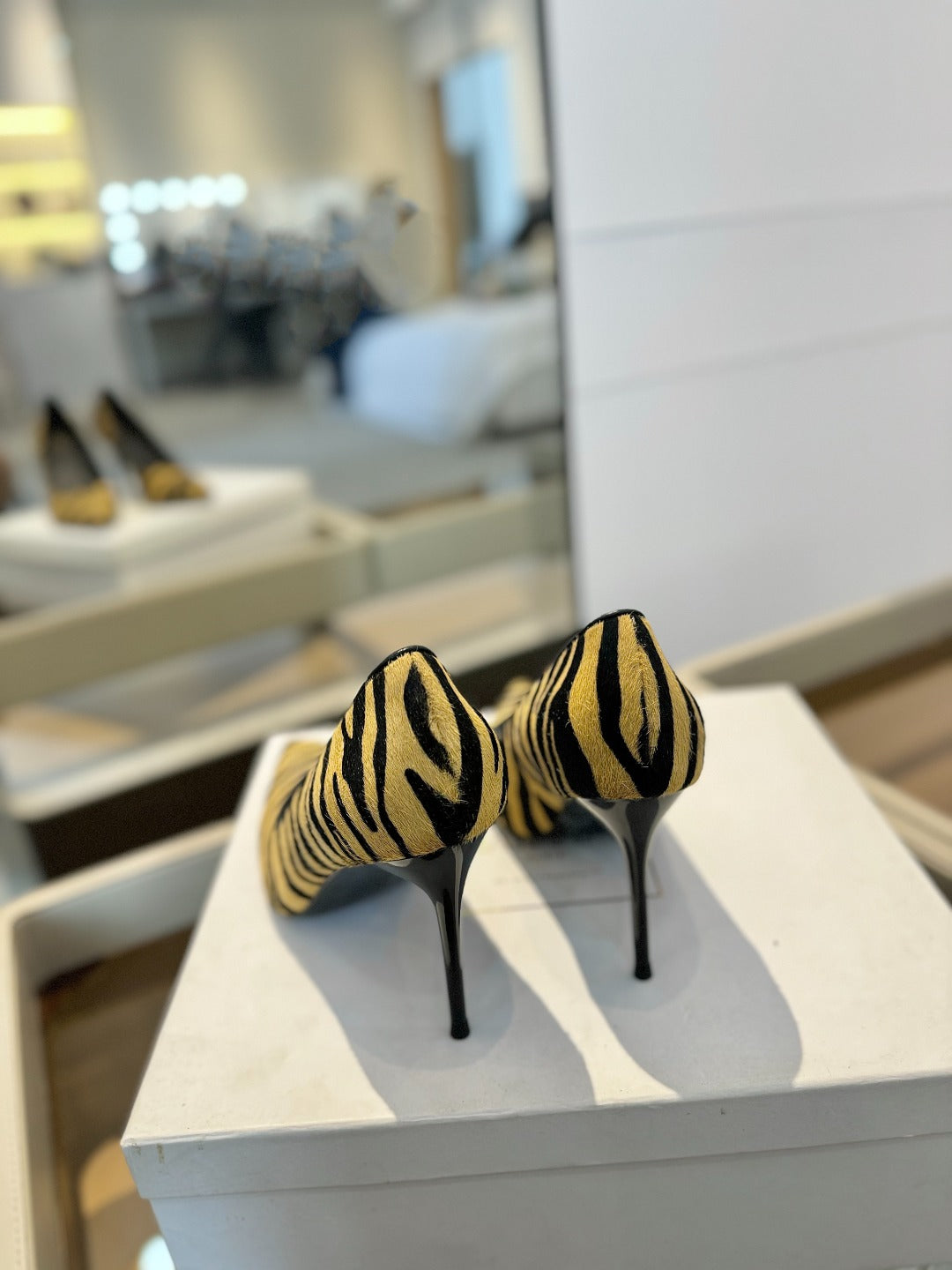 BALMAIN 25S HIGH HEELS 95MM IN YELLOW AND BLACK ZEBRA PRINT CALFSKIN - 36