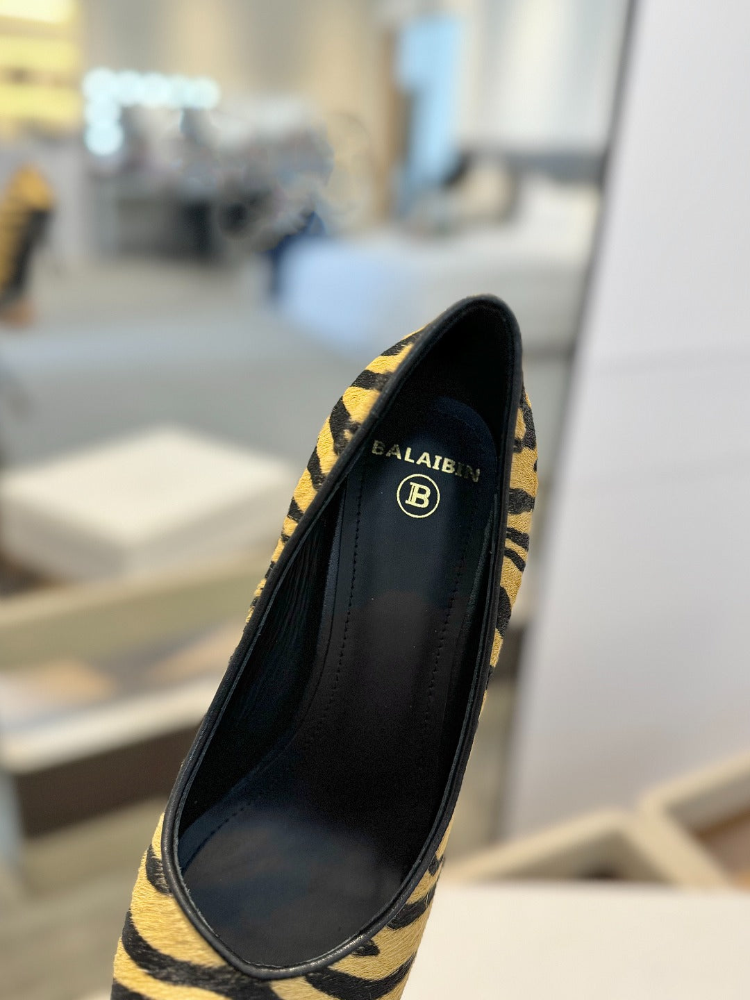 BALMAIN 25S HIGH HEELS 95MM IN YELLOW AND BLACK ZEBRA PRINT CALFSKIN - 36