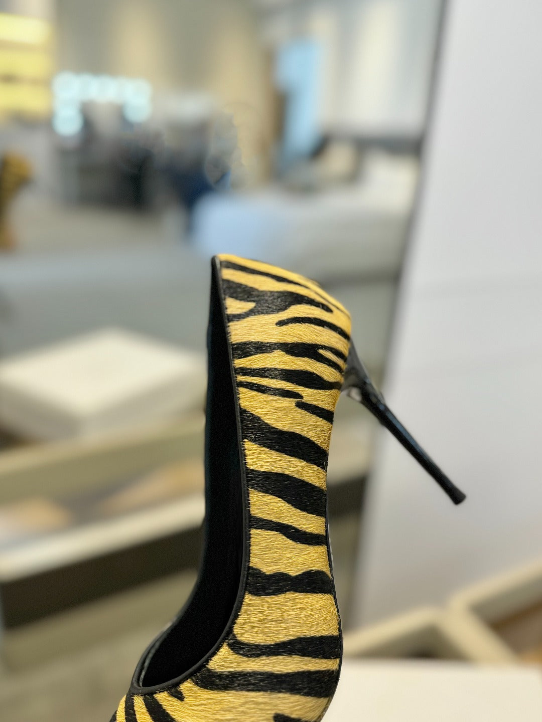 BALMAIN 25S HIGH HEELS 95MM IN YELLOW AND BLACK ZEBRA PRINT CALFSKIN - 36