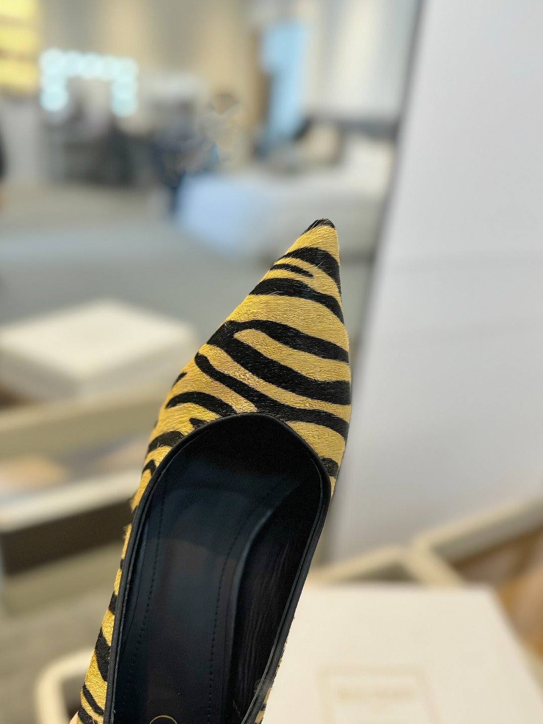 BALMAIN 25S HIGH HEELS 95MM IN YELLOW AND BLACK ZEBRA PRINT CALFSKIN - 36