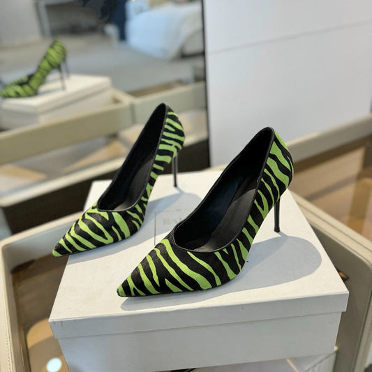 BALMAIN 25S HIGH HEELS 95MM IN GREEN AND BLACK ZEBRA PRINT CALFSKIN - 36