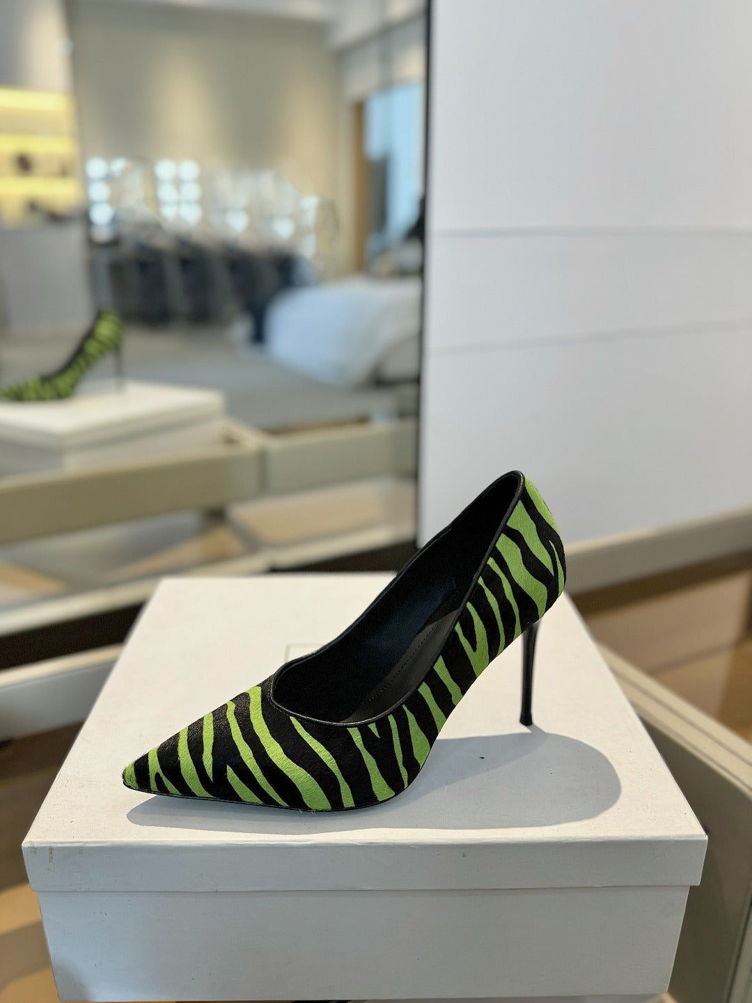 BALMAIN 25S HIGH HEELS 95MM IN GREEN AND BLACK ZEBRA PRINT CALFSKIN - 36