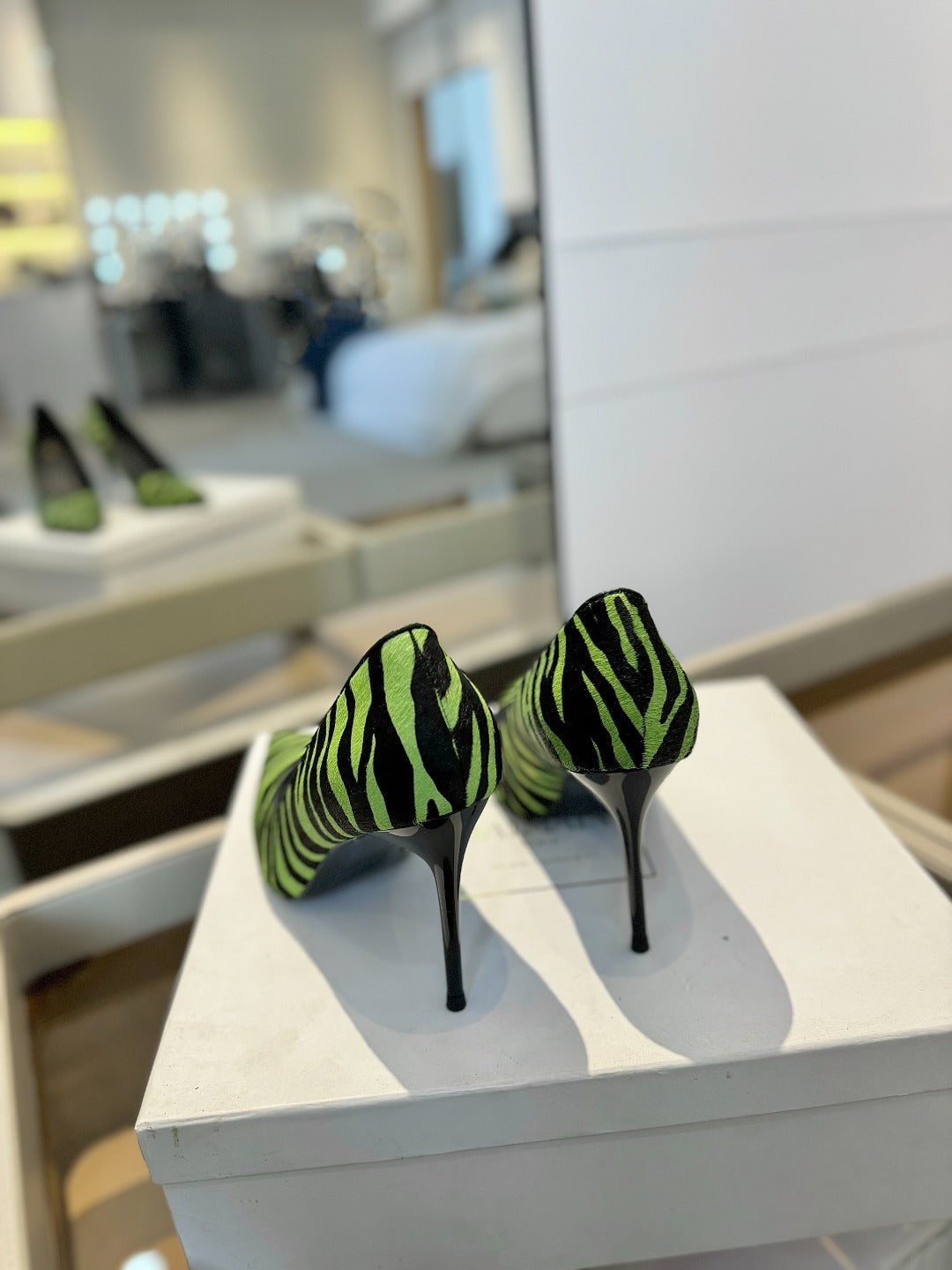 BALMAIN 25S HIGH HEELS 95MM IN GREEN AND BLACK ZEBRA PRINT CALFSKIN - 36