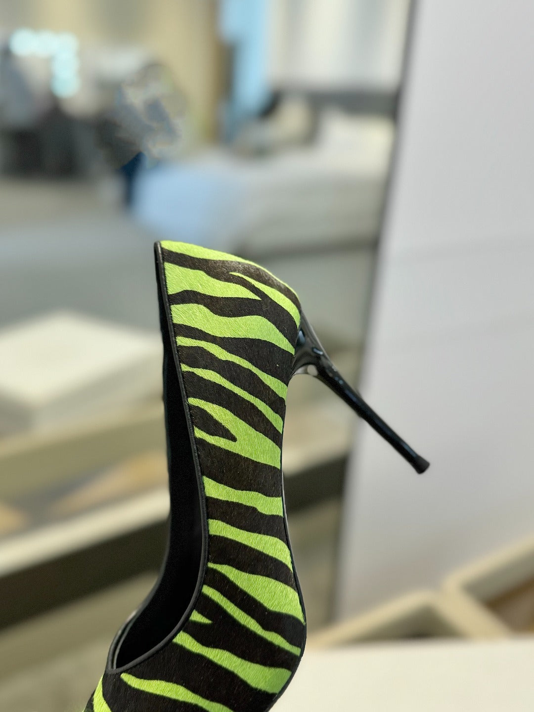 BALMAIN 25S HIGH HEELS 95MM IN GREEN AND BLACK ZEBRA PRINT CALFSKIN - 36
