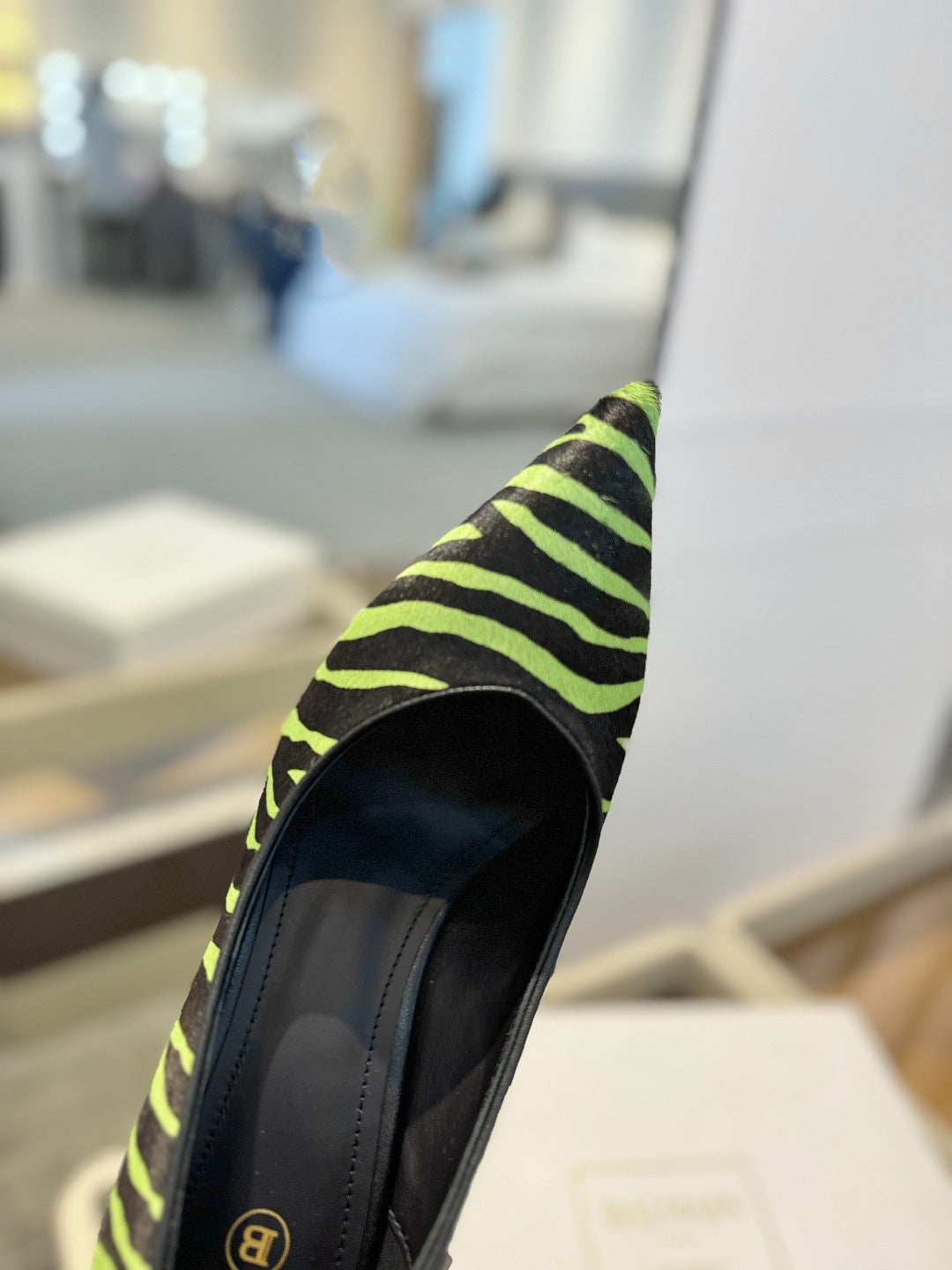BALMAIN 25S HIGH HEELS 95MM IN GREEN AND BLACK ZEBRA PRINT CALFSKIN - 36