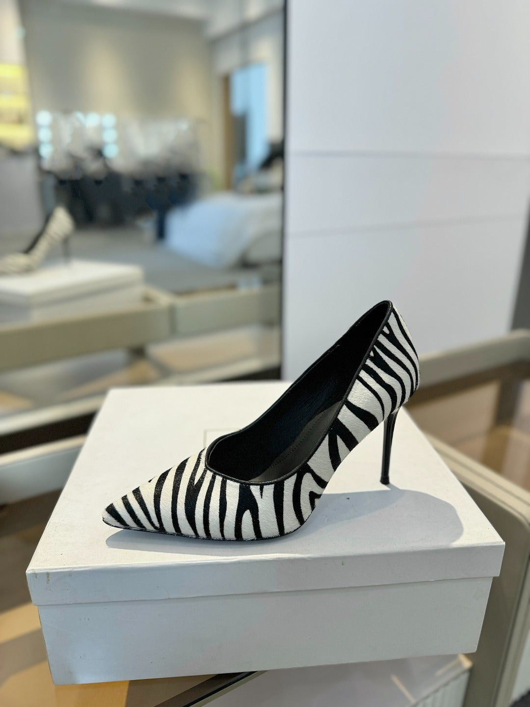 BALMAIN 25S HIGH HEELS 95MM IN WHITE AND BLACK ZEBRA PRINT CALFSKIN - 36