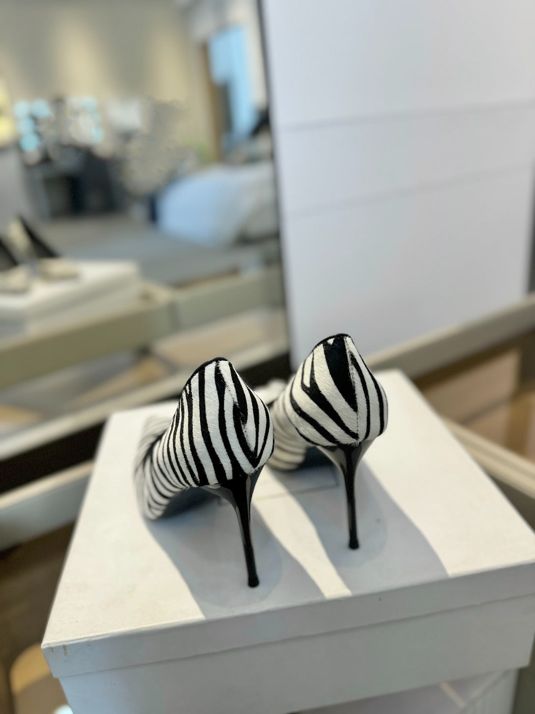 BALMAIN 25S HIGH HEELS 95MM IN WHITE AND BLACK ZEBRA PRINT CALFSKIN - 36