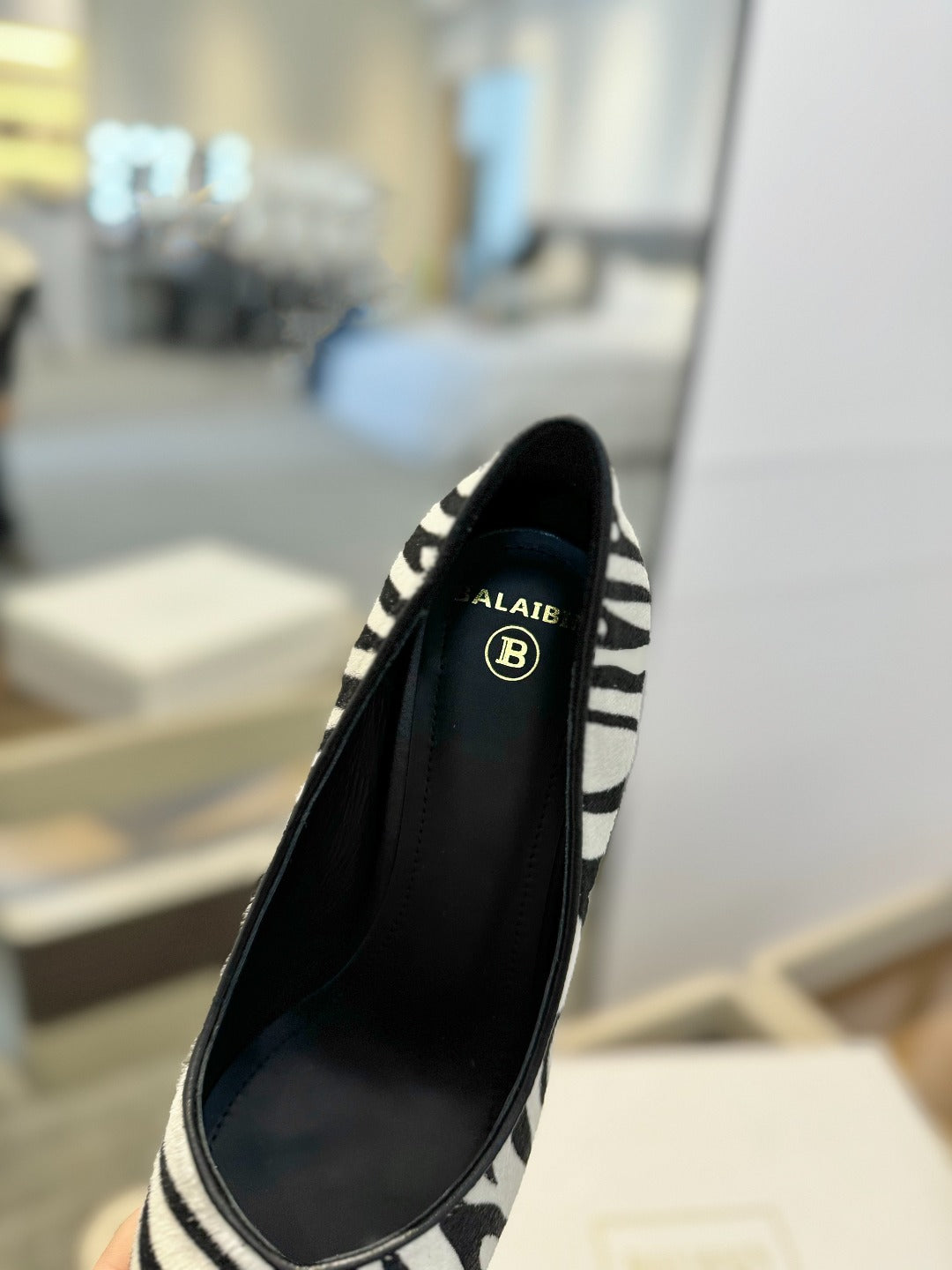 BALMAIN 25S HIGH HEELS 95MM IN WHITE AND BLACK ZEBRA PRINT CALFSKIN - 36
