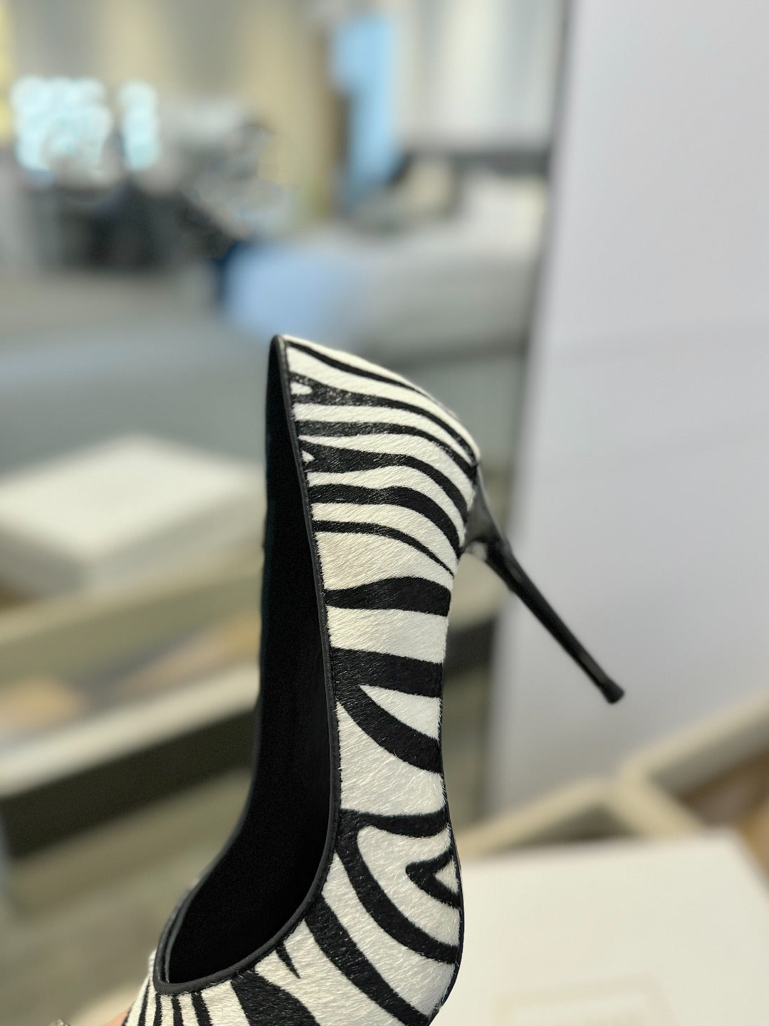 BALMAIN 25S HIGH HEELS 95MM IN WHITE AND BLACK ZEBRA PRINT CALFSKIN - 36