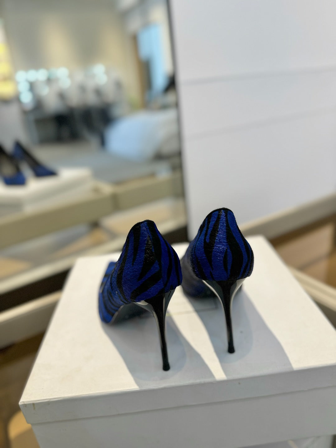BALMAIN 25S HIGH HEELS 95MM IN BLUE AND BLACK ZEBRA PRINT CALFSKIN - 36