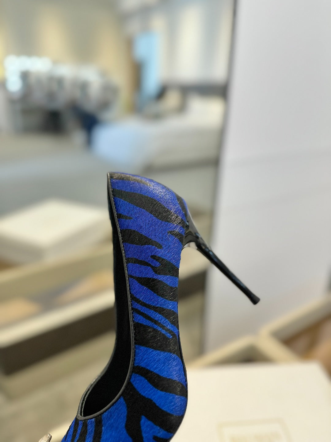 BALMAIN 25S HIGH HEELS 95MM IN BLUE AND BLACK ZEBRA PRINT CALFSKIN - 36