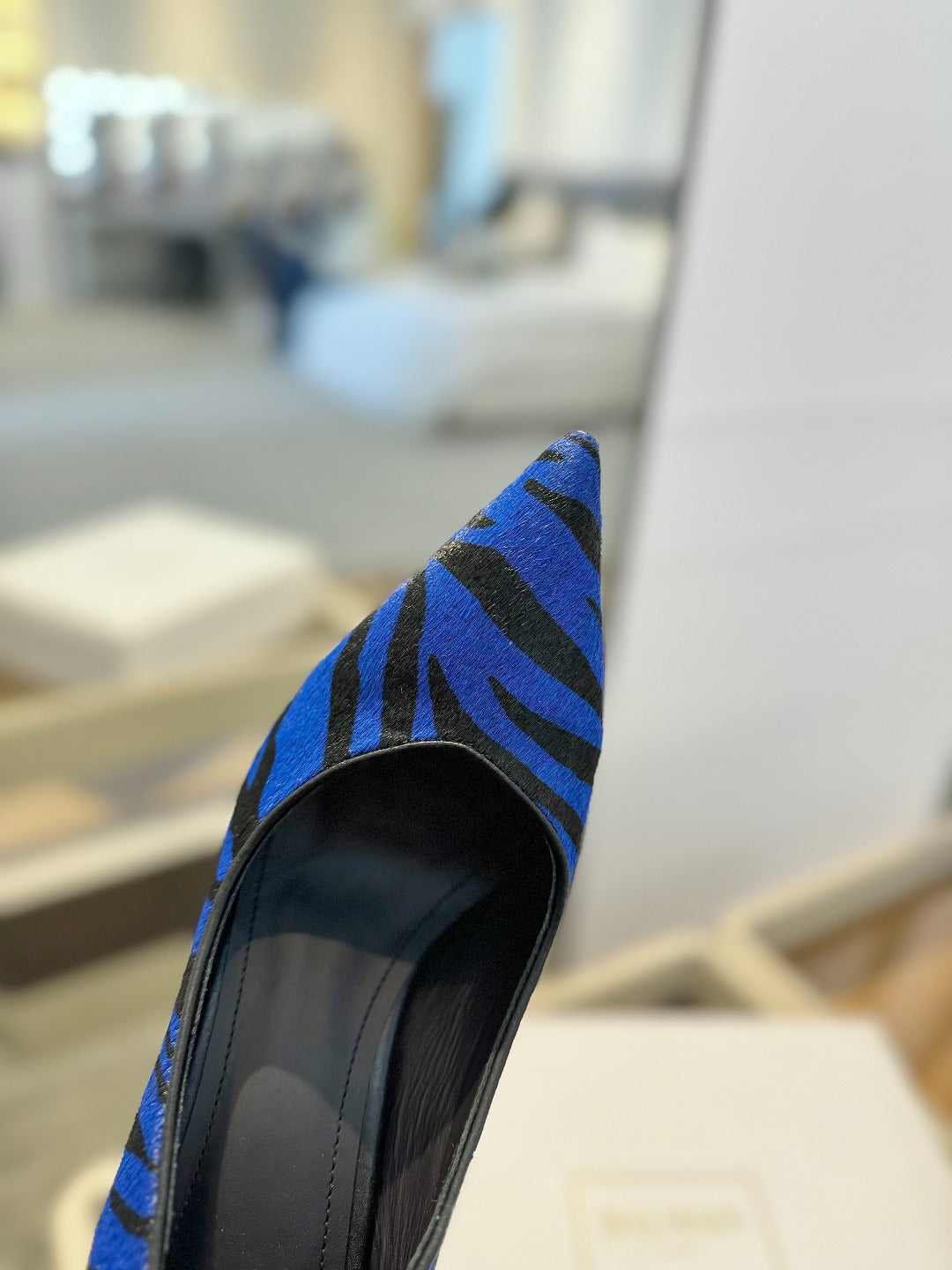 BALMAIN 25S HIGH HEELS 95MM IN BLUE AND BLACK ZEBRA PRINT CALFSKIN - 36