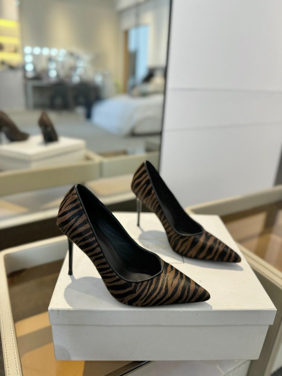 BALMAIN 25S HIGH HEELS 95MM IN BROWN AND BLACK ZEBRA PRINT CALFSKIN - 36