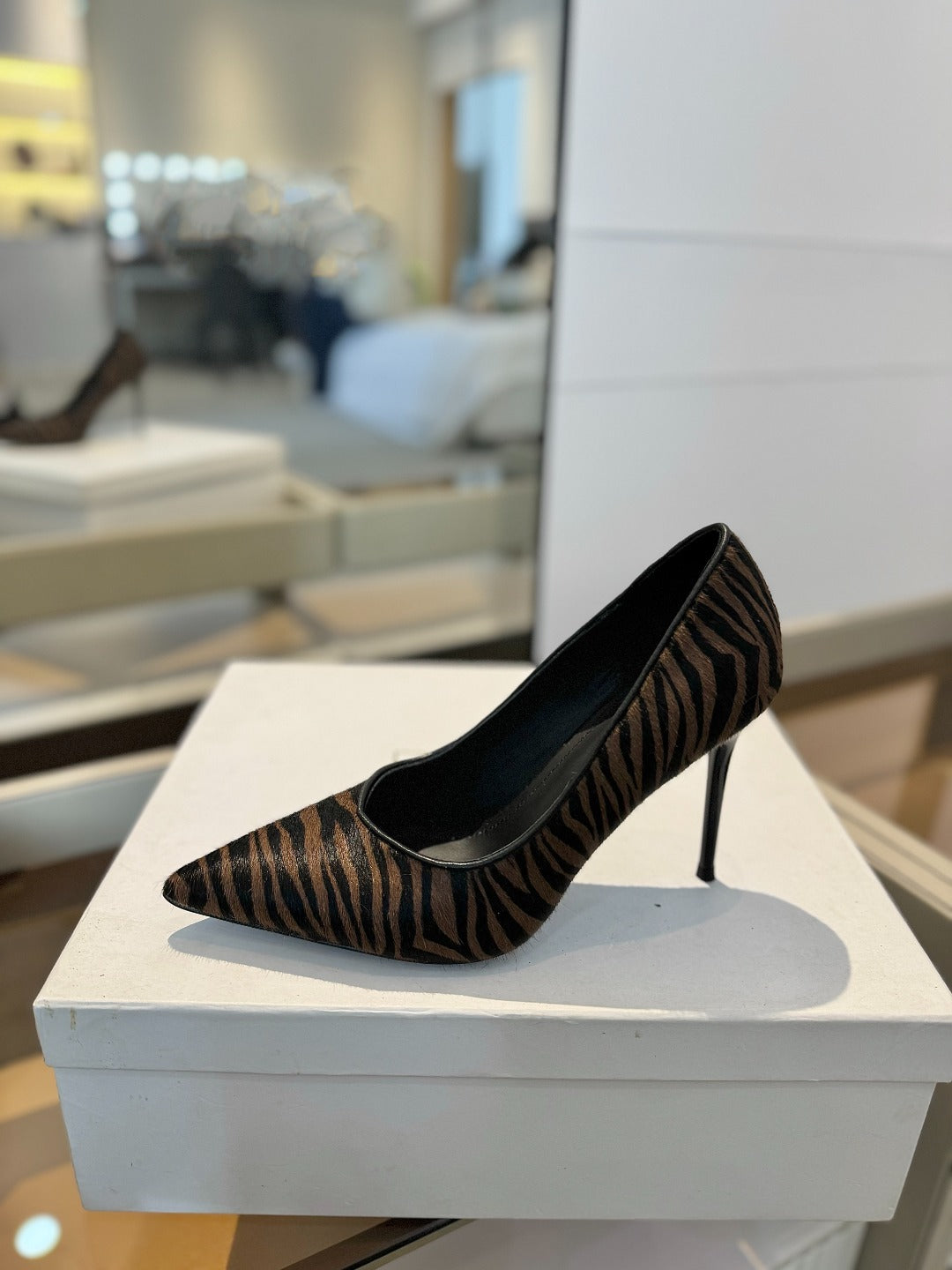 BALMAIN 25S HIGH HEELS 95MM IN BROWN AND BLACK ZEBRA PRINT CALFSKIN - 36