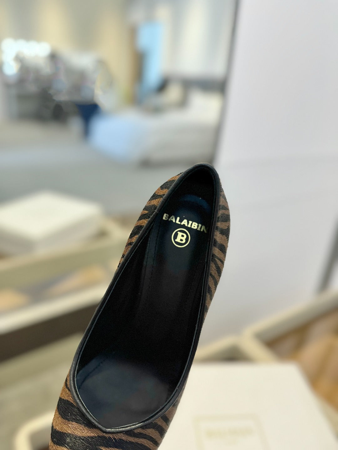 BALMAIN 25S HIGH HEELS 95MM IN BROWN AND BLACK ZEBRA PRINT CALFSKIN - 36