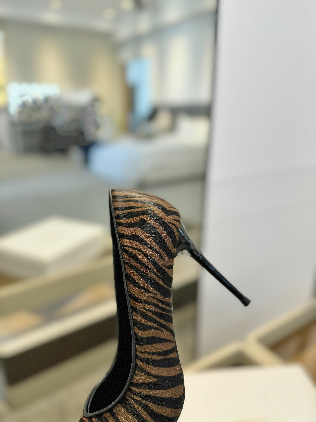 BALMAIN 25S HIGH HEELS 95MM IN BROWN AND BLACK ZEBRA PRINT CALFSKIN - 36