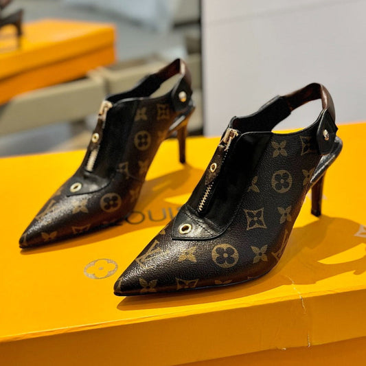 ALLURE HIGH 8 CM SLINGBACK IN CHOCOLATE BROWN MONOGRAM CALFSKIN - 34