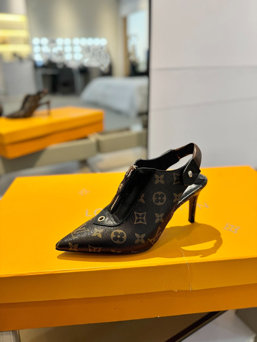 ALLURE HIGH 8 CM SLINGBACK IN CHOCOLATE BROWN MONOGRAM CALFSKIN - 34