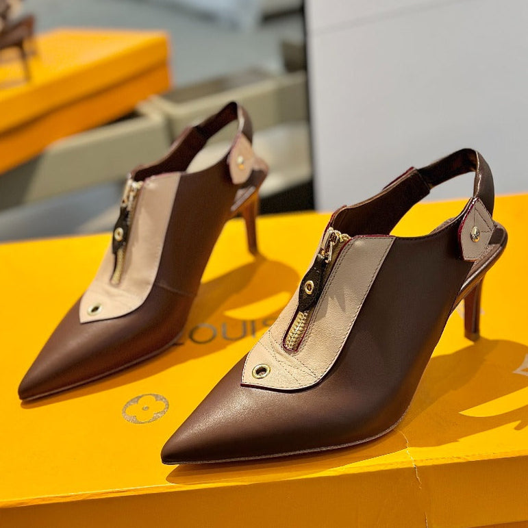 ALLURE HIGH 8 CM SLINGBACK IN CHOCOLATE MIX SAND BROWN CALFSKIN - 34