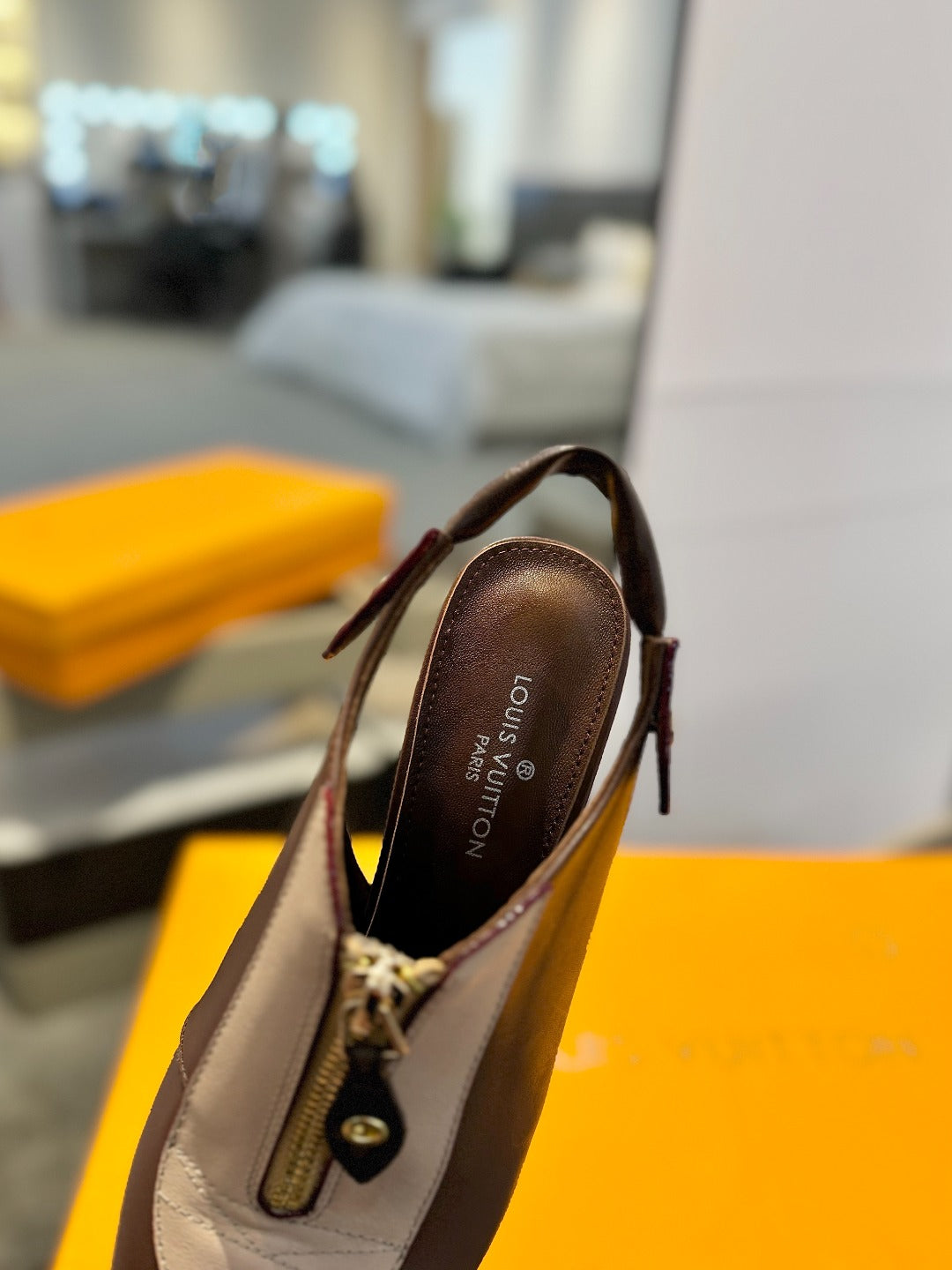 ALLURE HIGH 8 CM SLINGBACK IN CHOCOLATE MIX SAND BROWN CALFSKIN - 34