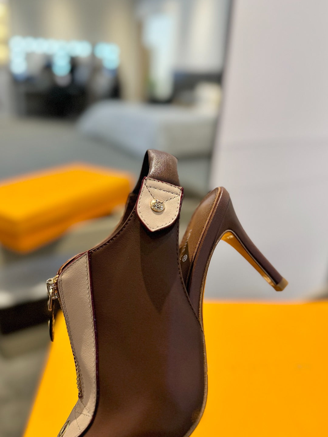 ALLURE HIGH 8 CM SLINGBACK IN CHOCOLATE MIX SAND BROWN CALFSKIN - 34